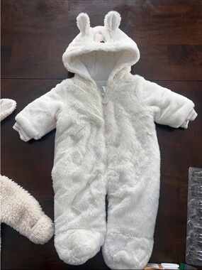 Cozy Cream Plush Baby Hooded One-Piece Jacket